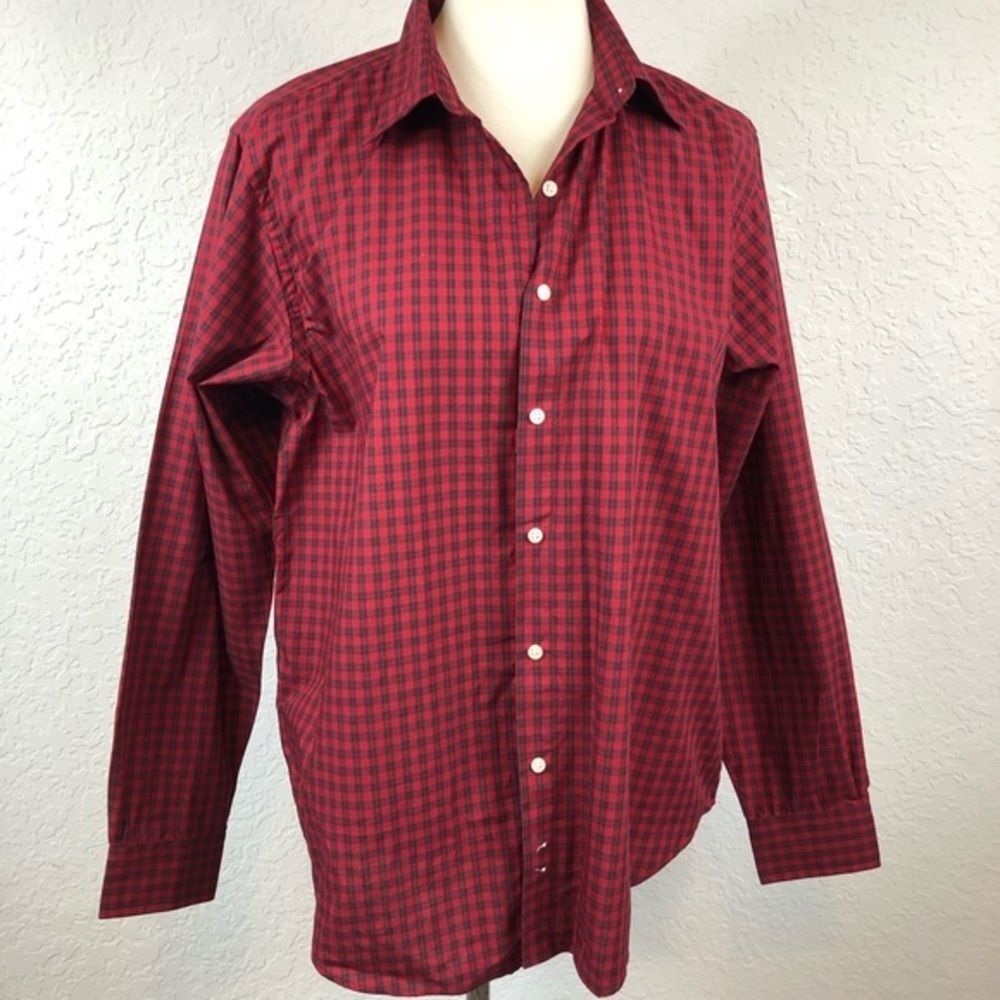 Brooks Brothers Women’s Red/Black Plaid Button Down Shirt Top Blouse Sz L
